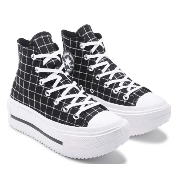 Converse Women's Black & White Plaid High-Top Platform Sneakers - Picture 8 of 8